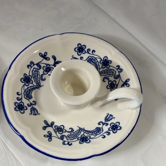 Blue Garden Ceramic Candleholder Set of 2 By Baker Hart & Stuart  Made in Japan - Picture 5 of 13